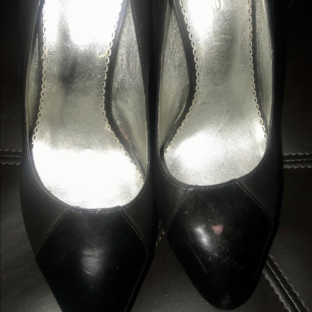 BEBE Black Patent Platform wedge heels